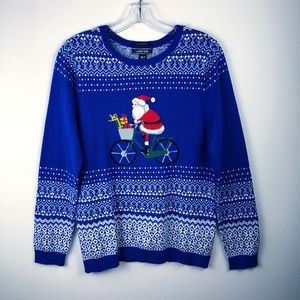 Lands' End Holiday Santa Shirt Blue Cotton MP $24